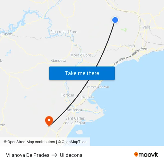 Vilanova De Prades to Ulldecona map