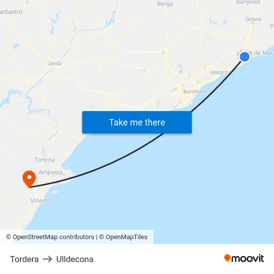 Tordera to Ulldecona map