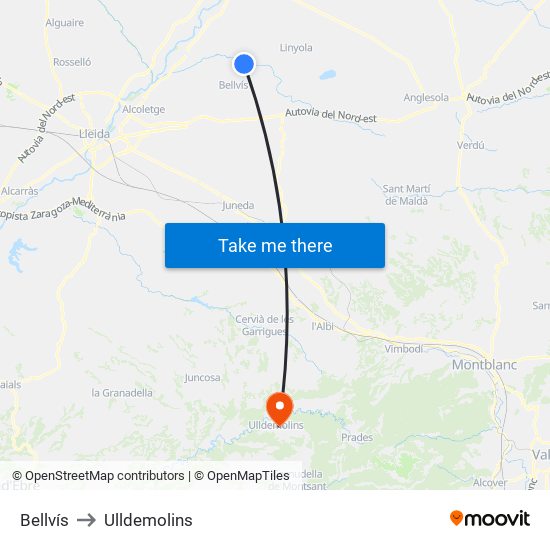 Bellvís to Ulldemolins map