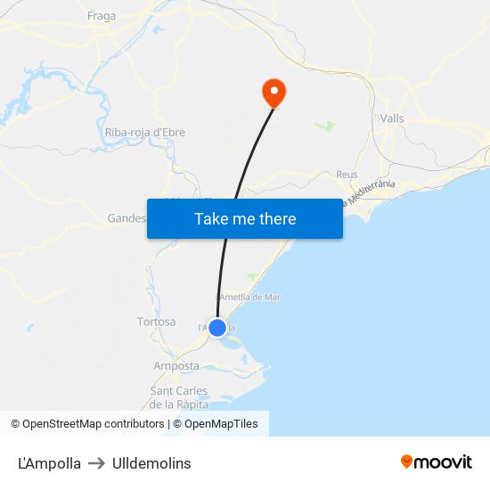 L'Ampolla to Ulldemolins map