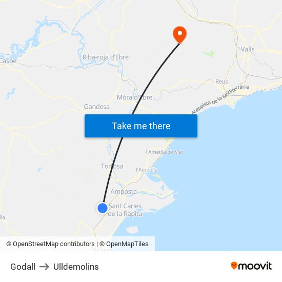 Godall to Ulldemolins map
