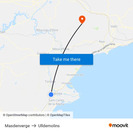 Masdenverge to Ulldemolins map