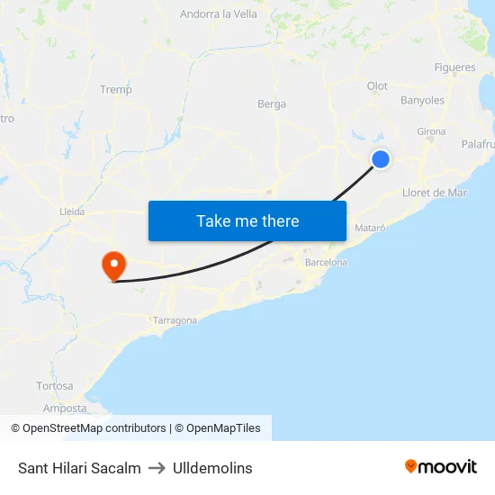 Sant Hilari Sacalm to Ulldemolins map