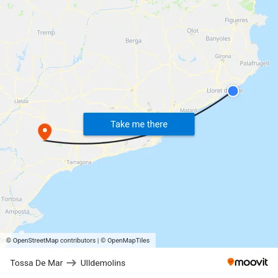 Tossa De Mar to Ulldemolins map