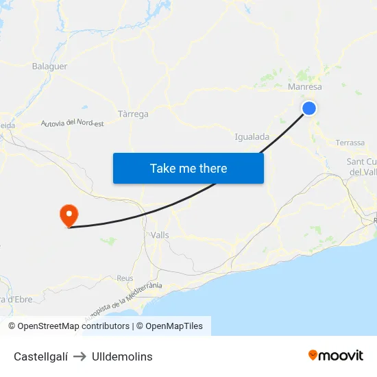 Castellgalí to Ulldemolins map