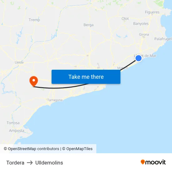 Tordera to Ulldemolins map