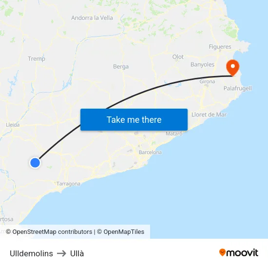 Ulldemolins to Ullà map