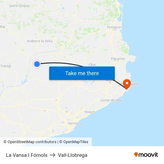 La Vansa I Fórnols to Vall-Llobrega map