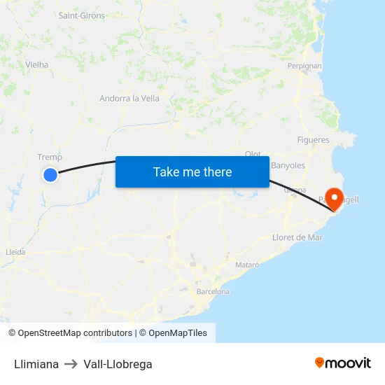 Llimiana to Vall-Llobrega map