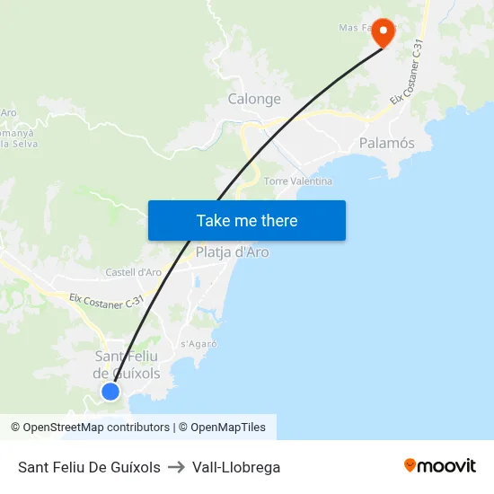 Sant Feliu De Guíxols to Vall-Llobrega map