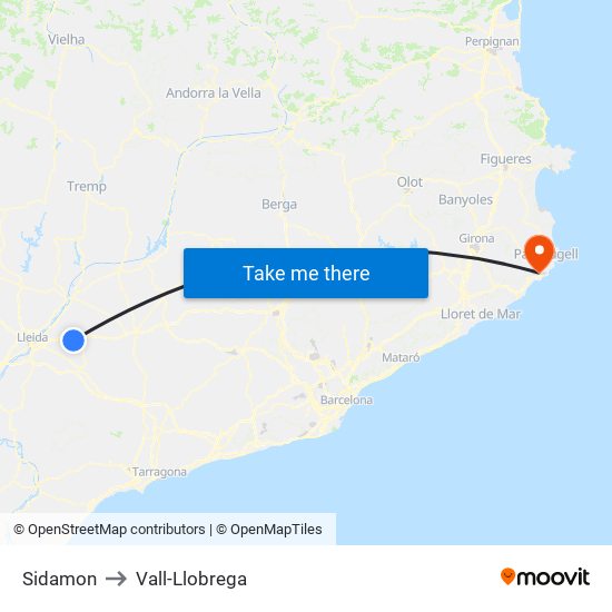 Sidamon to Vall-Llobrega map