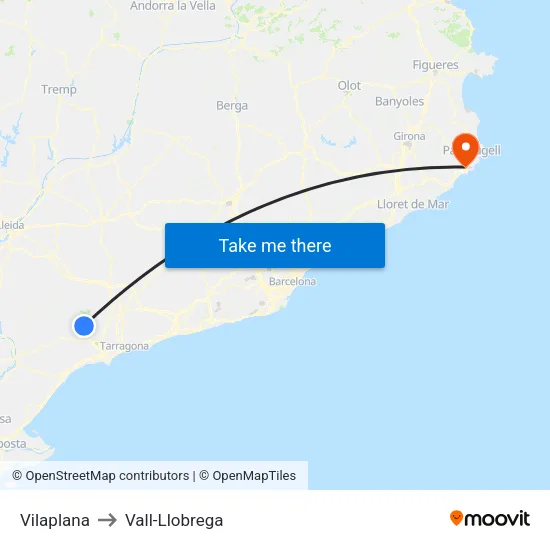 Vilaplana to Vall-Llobrega map