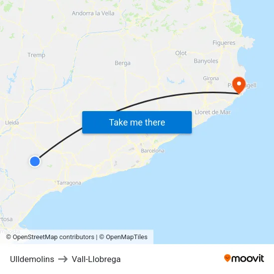 Ulldemolins to Vall-Llobrega map