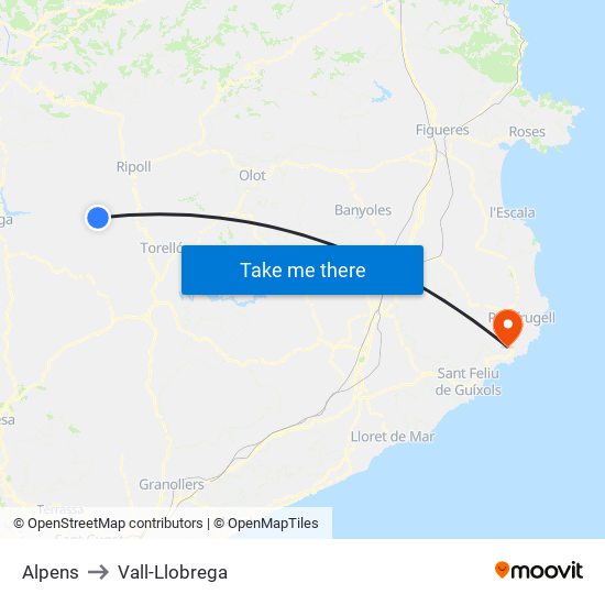 Alpens to Vall-Llobrega map