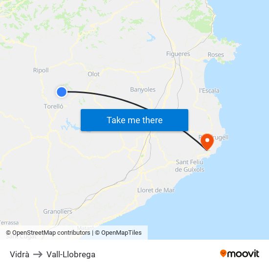 Vidrà to Vall-Llobrega map