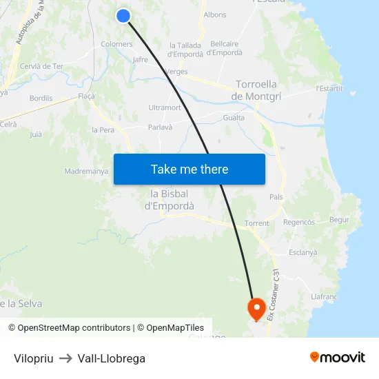 Vilopriu to Vall-Llobrega map