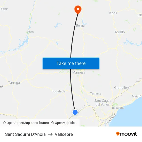 Sant Sadurní D'Anoia to Vallcebre map