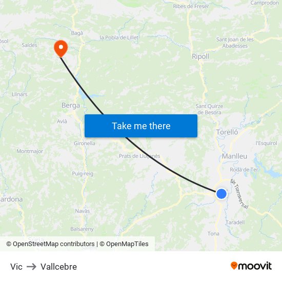 Vic to Vallcebre map