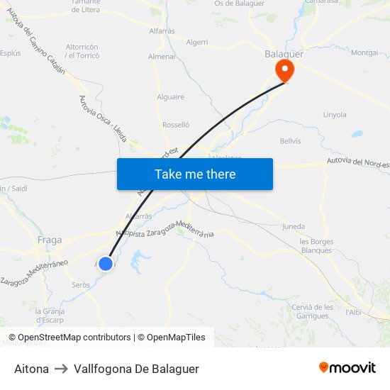 Aitona to Vallfogona De Balaguer map
