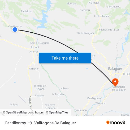 Castillonroy to Vallfogona De Balaguer map