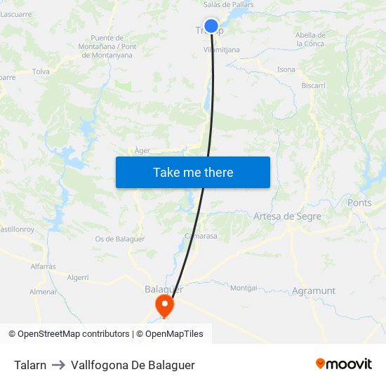 Talarn to Vallfogona De Balaguer map