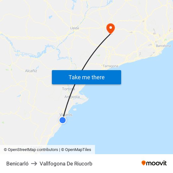 Benicarló to Vallfogona De Riucorb map