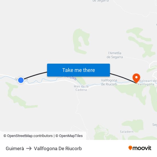 Guimerà to Vallfogona De Riucorb map