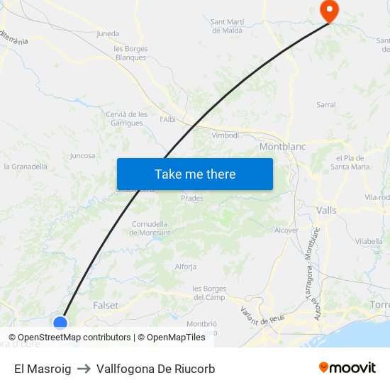 El Masroig to Vallfogona De Riucorb map