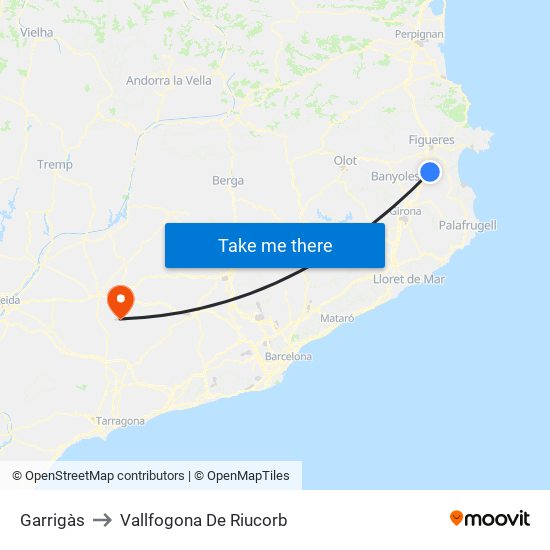 Garrigàs to Vallfogona De Riucorb map