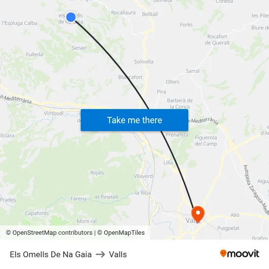 Els Omells De Na Gaia to Valls map