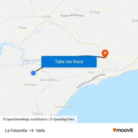La Fatarella to Valls map