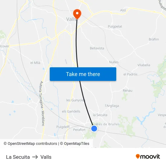 La Secuita to Valls map