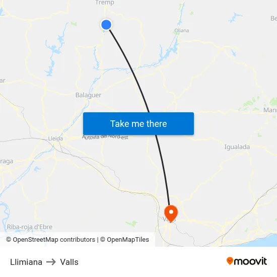 Llimiana to Valls map