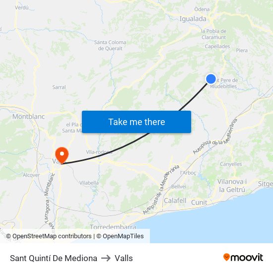 Sant Quintí De Mediona to Valls map