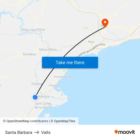 Santa Bàrbara to Valls map