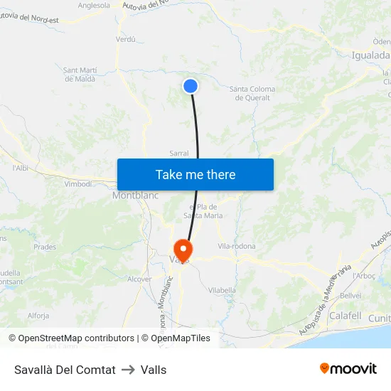 Savallà Del Comtat to Valls map
