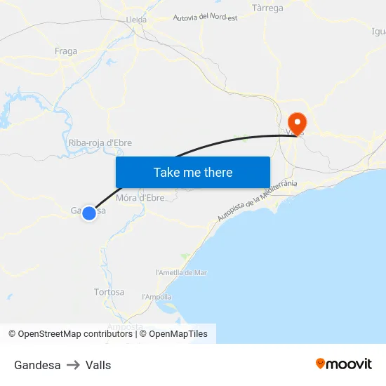 Gandesa to Valls map