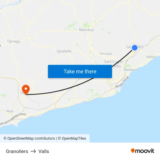 Granollers to Valls map