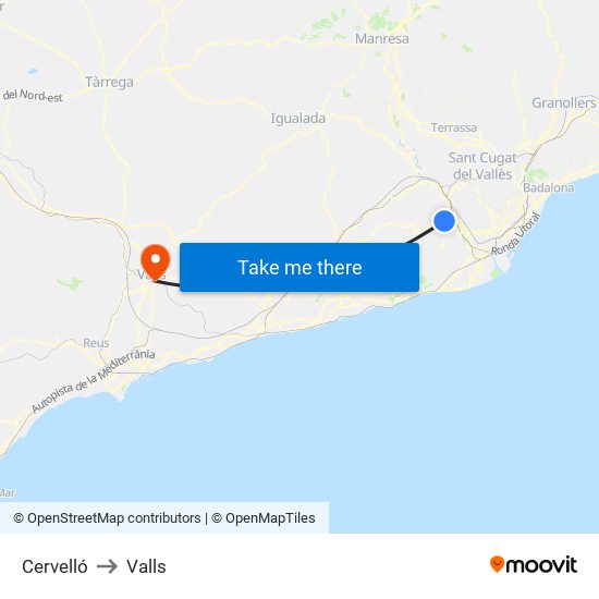 Cervelló to Valls map