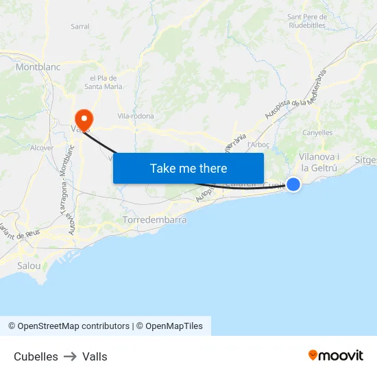 Cubelles to Valls map