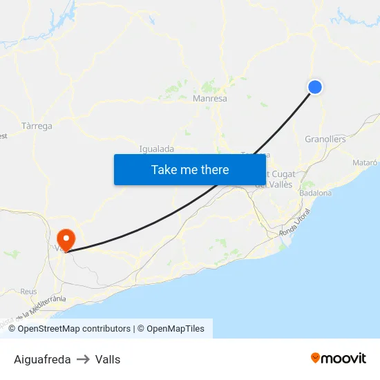 Aiguafreda to Valls map