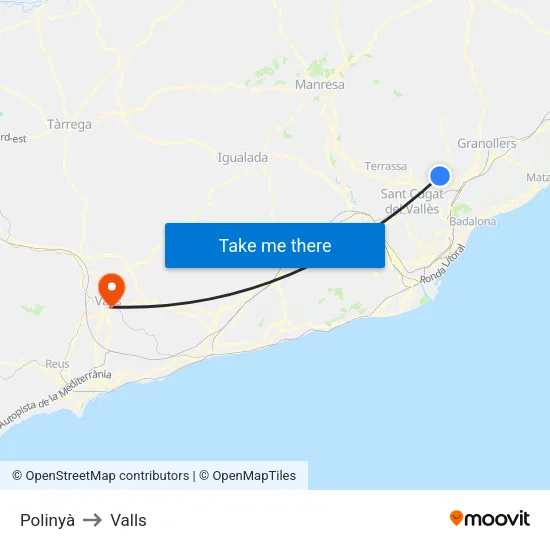 Polinyà to Valls map