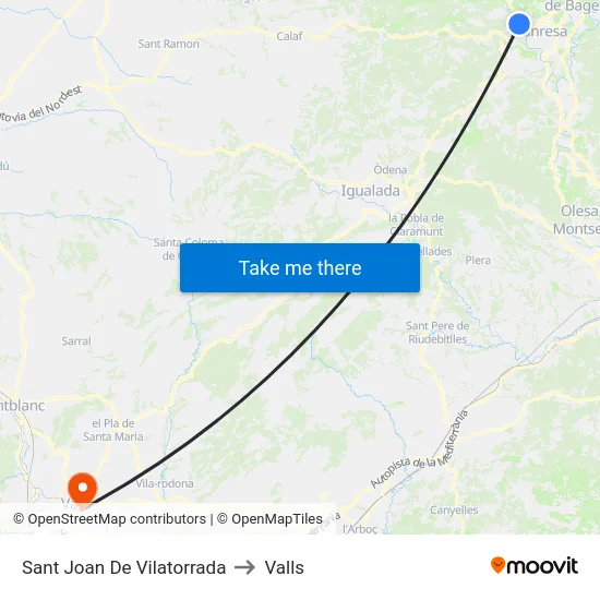 Sant Joan De Vilatorrada to Valls map