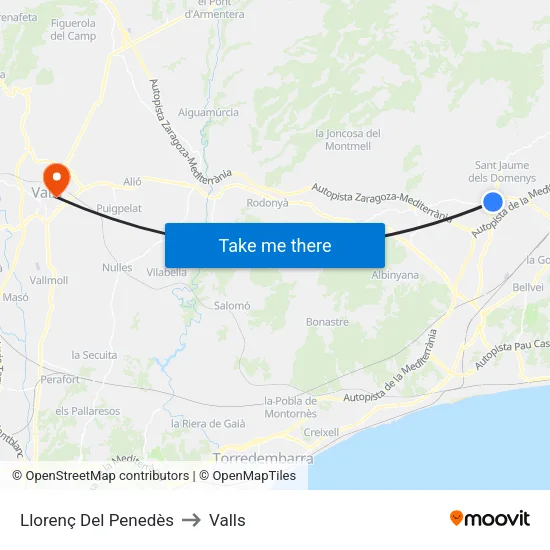 Llorenç Del Penedès to Valls map
