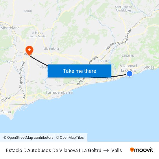 Estació D'Autobusos De Vilanova I La Geltrú to Valls map