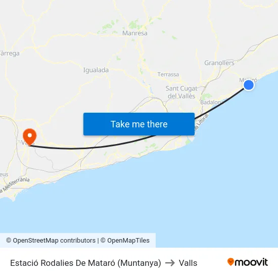 Estació Rodalies De Mataró (Muntanya) to Valls map