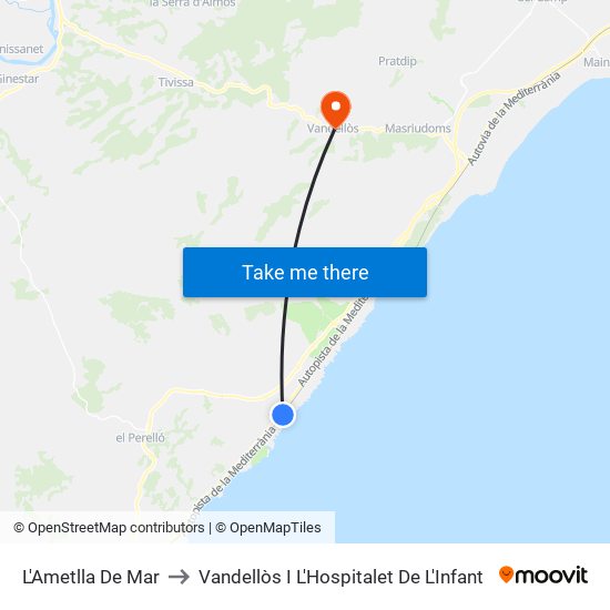 L'Ametlla De Mar to Vandellòs I L'Hospitalet De L'Infant map