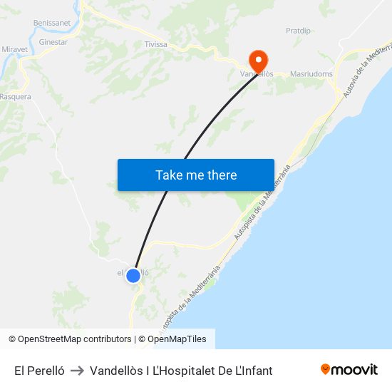 El Perelló to Vandellòs I L'Hospitalet De L'Infant map