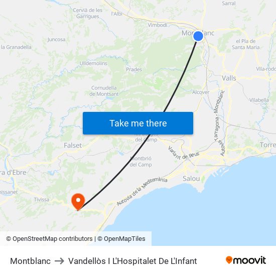 Montblanc to Vandellòs I L'Hospitalet De L'Infant map