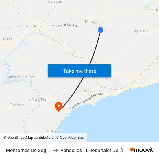 Montornès De Segarra to Vandellòs I L'Hospitalet De L'Infant map